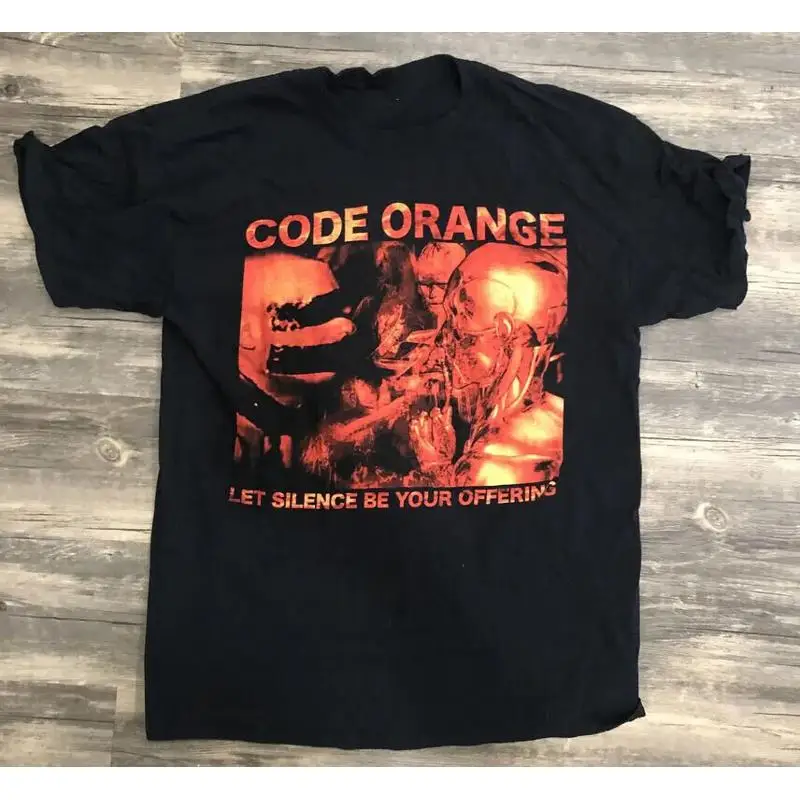 كود برتقالي أسود تي شيرت قطن جميع المقاسات Cb918 Webp