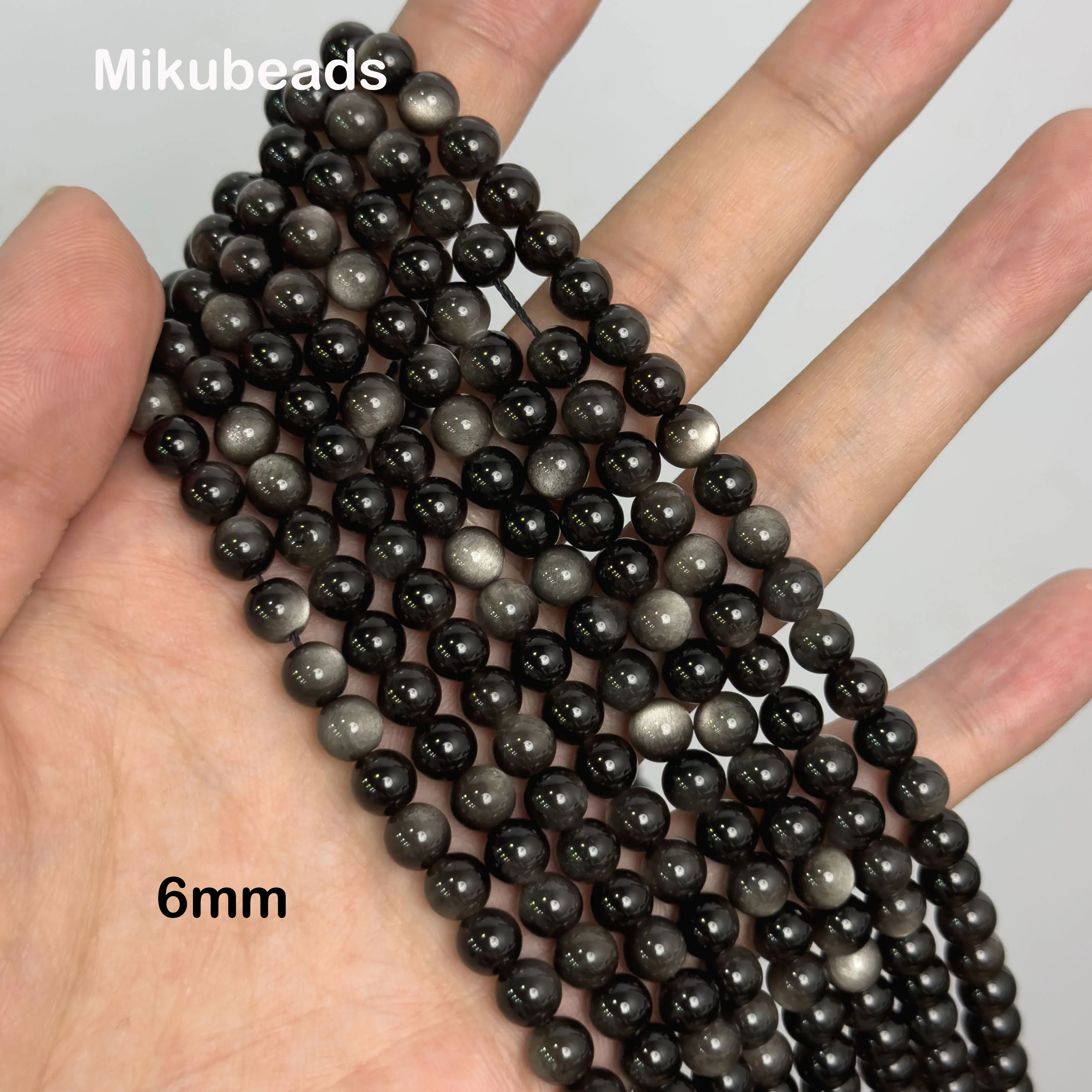 Perles Rondes et Lisses en Obsidienne Argentée Naturelle, 5A, 6mm, 8mm, pour Bijoux de Direction, Bracelet et Collier à Faire Soi-Même, Vente en Gros