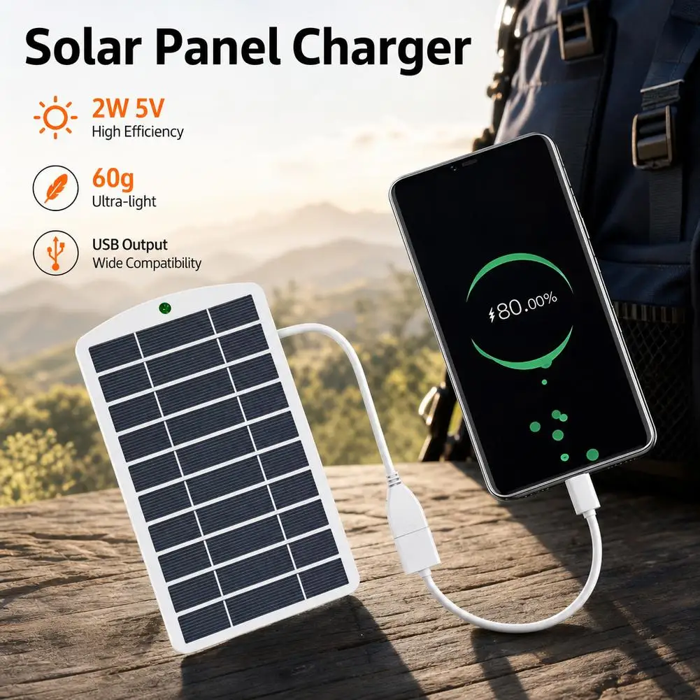 Portable USB Solar Panel Charger Safe Stable Charger Compatible with Phones Fans Flashlights for Outdoor Travel Camping