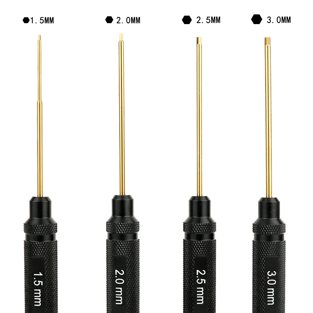 4pcs 1.5/ 2.0/ 2.5/ 3.0mm Titanium Gold Hex Screwdriver Set for RC Helicopter Airplane Car Aircraft Model Hexagon Tool Kit