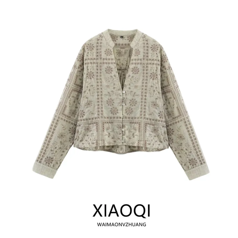 

Spring 2025 Women's Embroidered Long Sve Casual irt Hollow out Design New Arrival Faion Versatile Loose Fit Regular Le...