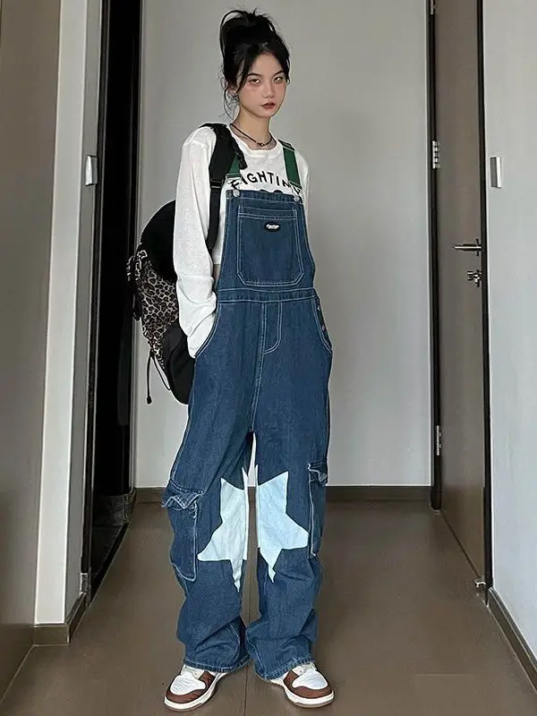 

Slimming Japanese Sle Denim Overalls Women's Spring Autumn plus Size Faionable High Waist Wide Leg Casual Jeans