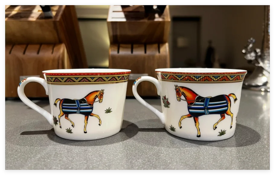 Horse Design Porcelain Coffee Cup & Saucer Set Bone China Coffee Sets Glasses Gold Outline Tea Cups
