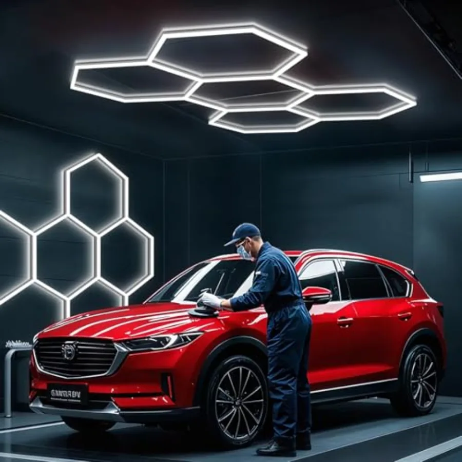 Hexagon Garage Lights, LED Honeycomb Lights Ceiling, 192W, 23040LM, 6500K Super Bright, 5 Grid Systems Car Detailing Light for view 6