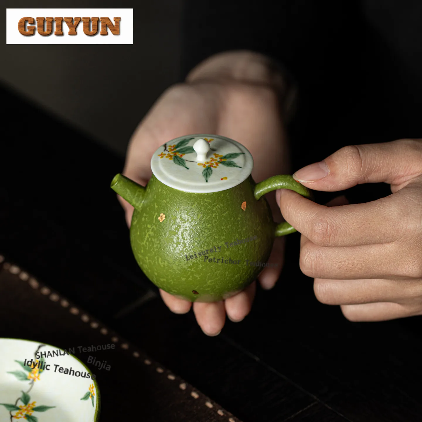 

120ml Hand-painted Gold Sprinkled Osmanthus Teapot Aesthetic Tea Infuser Pot Tea Making Kettle With Ball Hole Tea Ceremony Craft