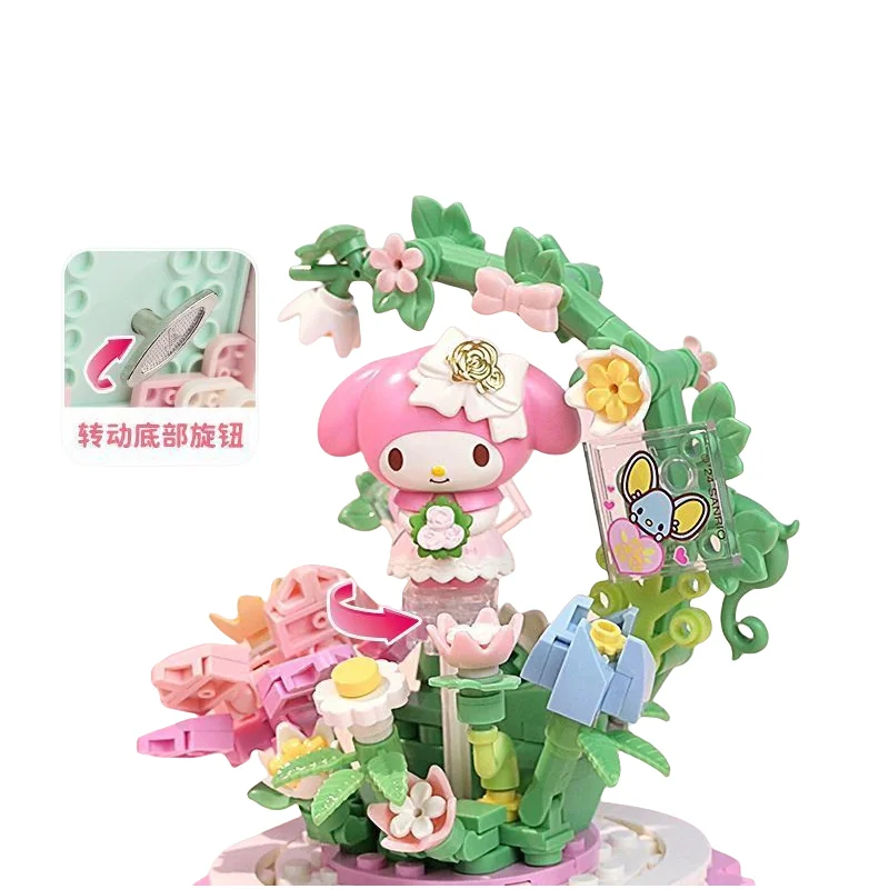 Original Keeppley Sanrio Building Block DIY Kuromi HelloKitty my melody Music Box Action Figure Anime  Collection Kids Toys Gift