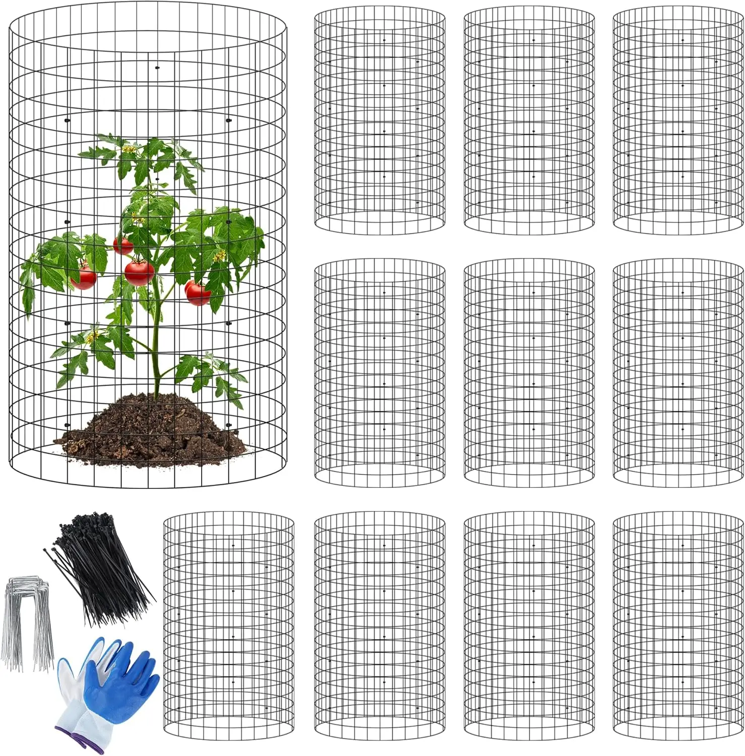 

Набор из 12 металлических защитных каркасов для растений, 16x12 дюймов, отпугиватель животных с колышками и стяжками для садовых овощей