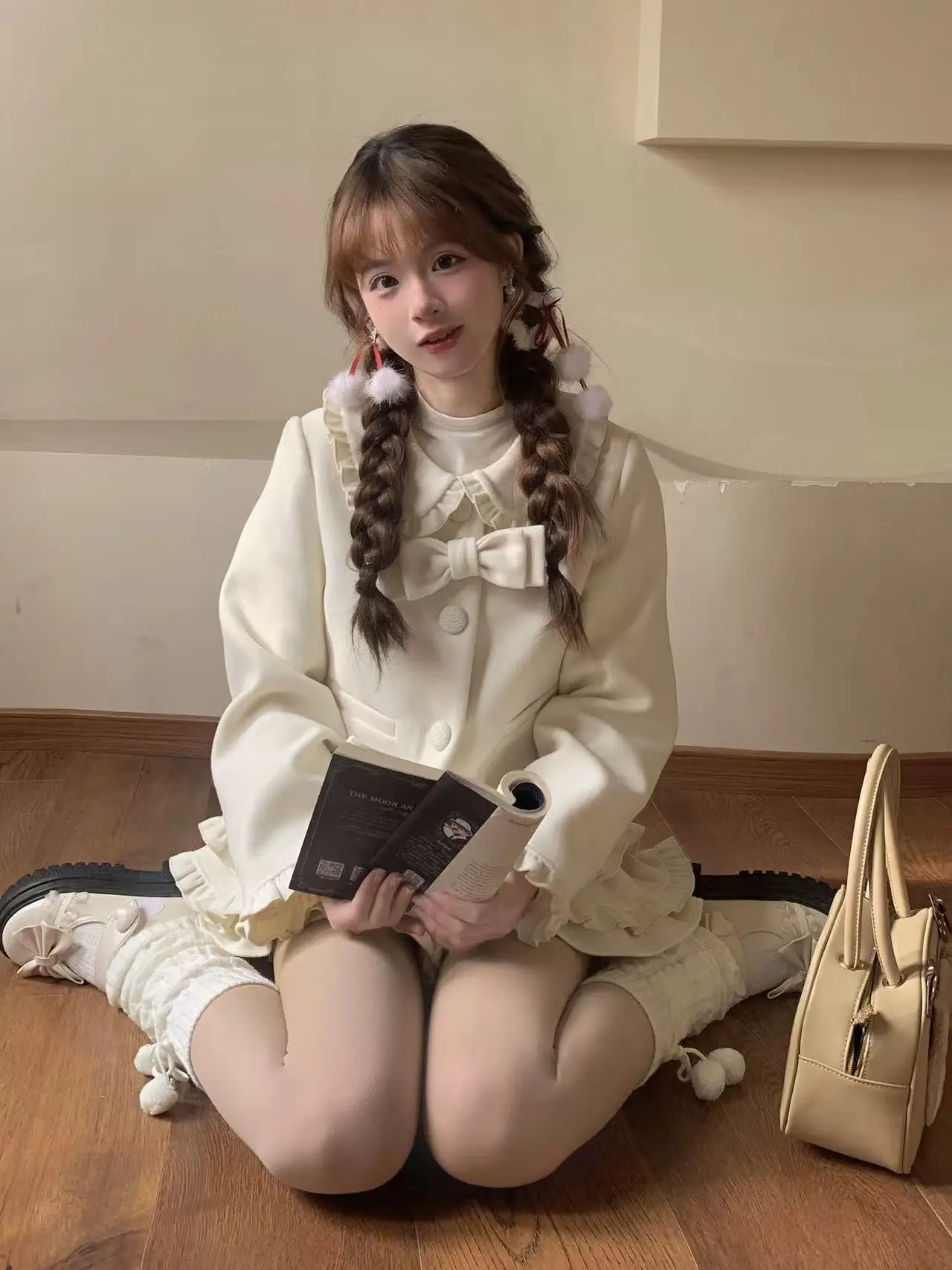 

Japan Two Piece Suit College Autumn Bow Sweet Coat Top Girl Style Kawaii