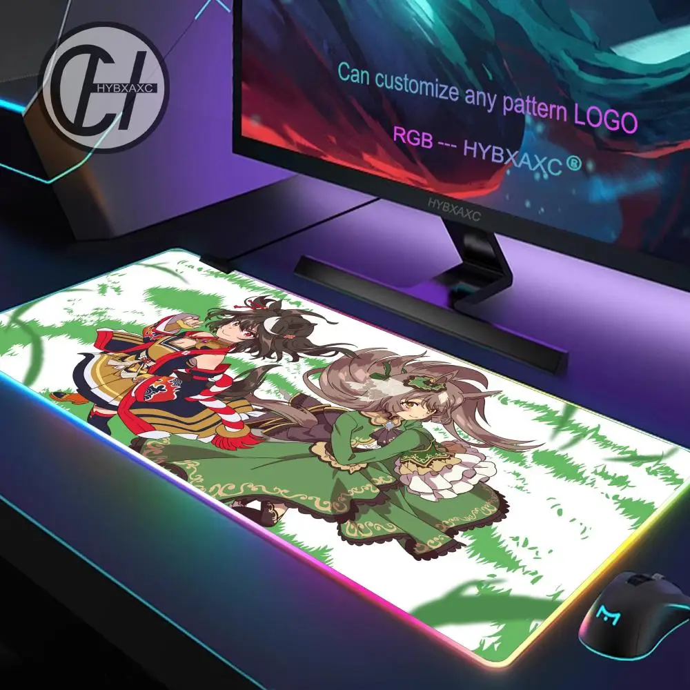 Mauspad RGB Gaming Mauspad Schreibtischunterlage HD Gamer Großes LED-Licht XXL Kitasan Schwarz Uma Musume Pretty Derby Anime Spiel Mauspad