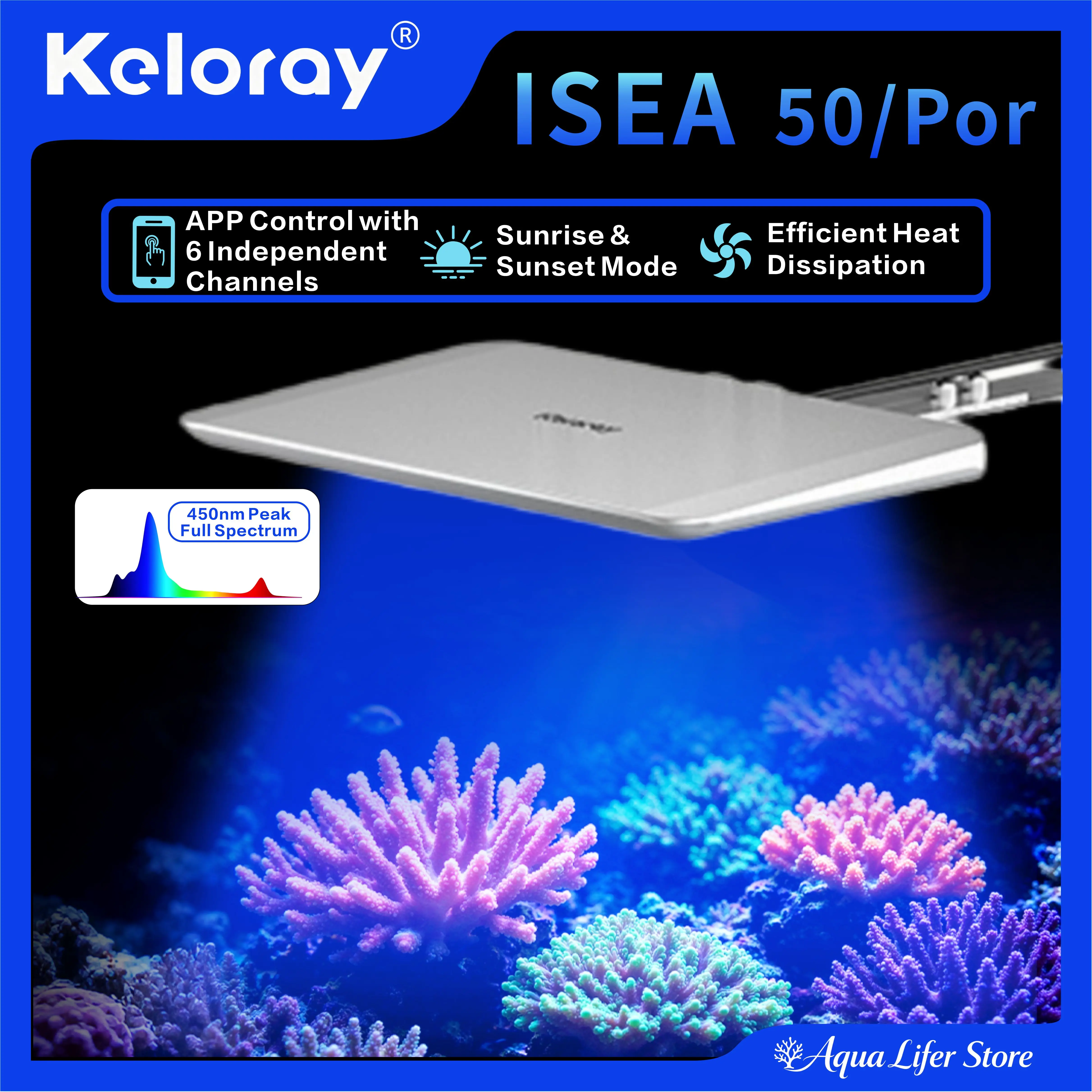Reef Lighting - Keloray iSEA50/Pro Vollspektrum-Aquariumleuchte für Riffaquarien, 6-Kanal-Dimmfunktion,
