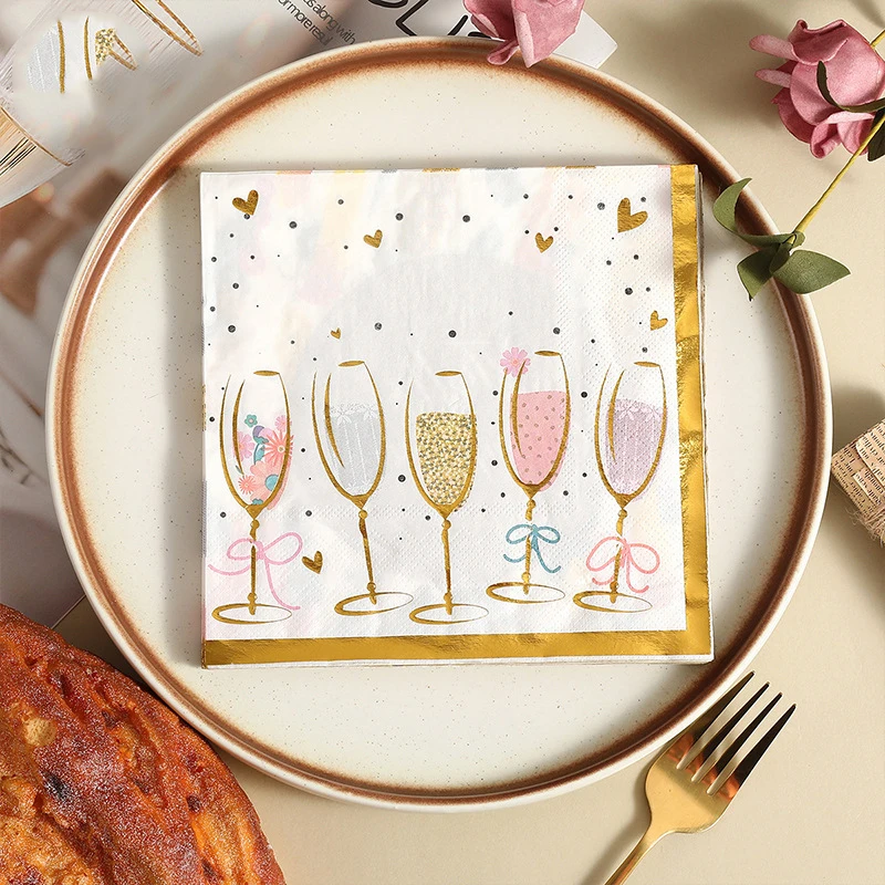 20/60Pcs Disposable Napkins, Gold Foil Goblet Printed Paper Napkins for Birthday Wedding Christmas Party DIY Decor Supplies