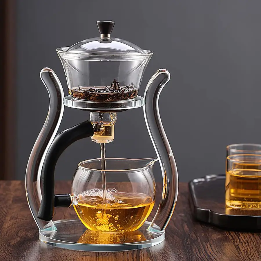 

Kungfu Drip TeaPot, Heat Resistant Tea Set, SemiAutomatic Glass Teapot Suit for Magnetic Water Flow Wooden Glass Teapot Set
