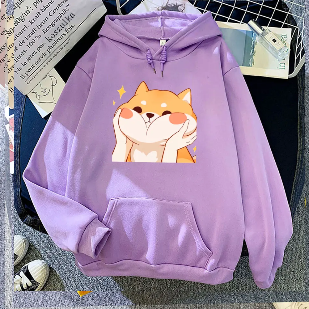 

Pinch One's Face Shiba Inu Cartoon Couple Hoodie Woman Anime Dog Sweatshirt Japan Harajuku Otaku Man Autumn Winter Warm Hoody