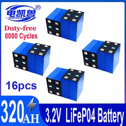 16 pcs 3.2V 320Ah Lifepo4 Prismatic Rechargeable Battery Grade A Original DzQA Cell  For DIY 12V 24V 48V Solar Sytem EV RV Boat