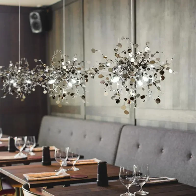 Christmas Atmosphere Chandelier Nordic Modern Personalized Stainless Steel Leaf Lamp LED