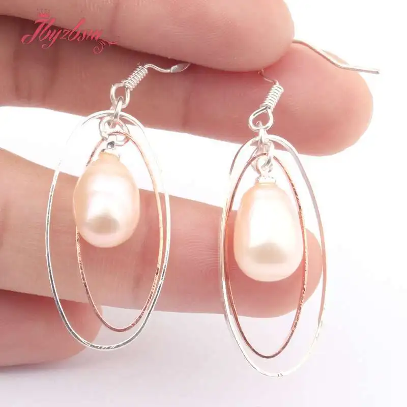 6x8-8x10mm Pink Purple Oval Natural Freshwater Pearl Elegant Dangle Hook Earrings 1 Pair Party Anniversary Exquisite Jewelry