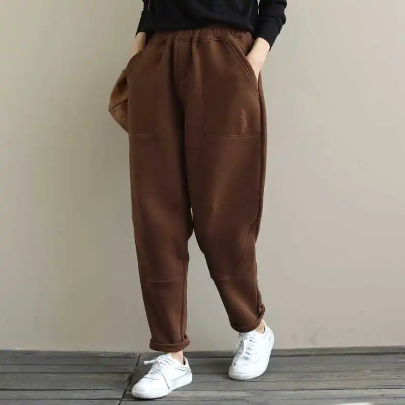 حجم كبير سراويل هارلان النسائية غير الرسمية المطرزة Fce اصطف Thiened سراويل طويلة تأثير التخسيس خريف شتاء جديد Sle #1