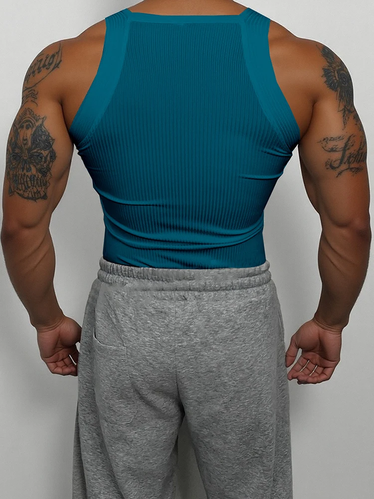 Classic Men's Ribbed Tank Tops Elastic Slim Fit Breathable Solid Color Camisoles Men Fashion Sleeveless Straps Vest Tops image 6