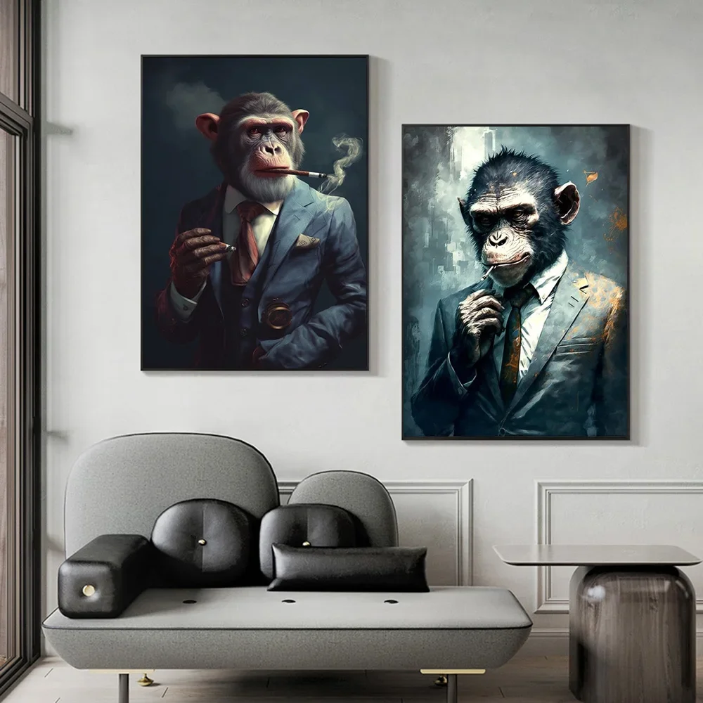 Fashion Monkey Posters And Prints Decor Smoking Swag Graffiti Orangutan Holding A Gun Canvas Printing For Living Room Bedroom