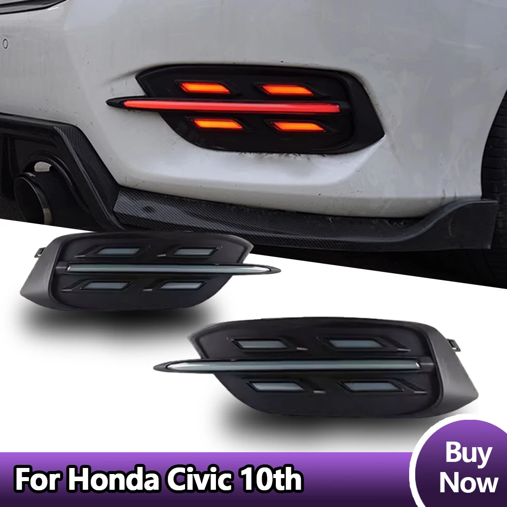 

Отражатель заднего бампера из углеродного волокна, противотуманные фары для Honda Civic 10 поколения 2016-2020 седан, задняя лампа, динамический сигнал поворота ДХО