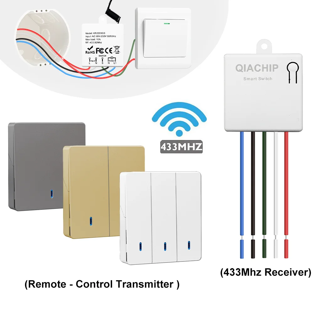 QIACHIP MiNi 433Mhz Wireless Light Switch AC 110V 220V Wall Panels RF transmitter Switches Remote Control Receiver For Led Lamp