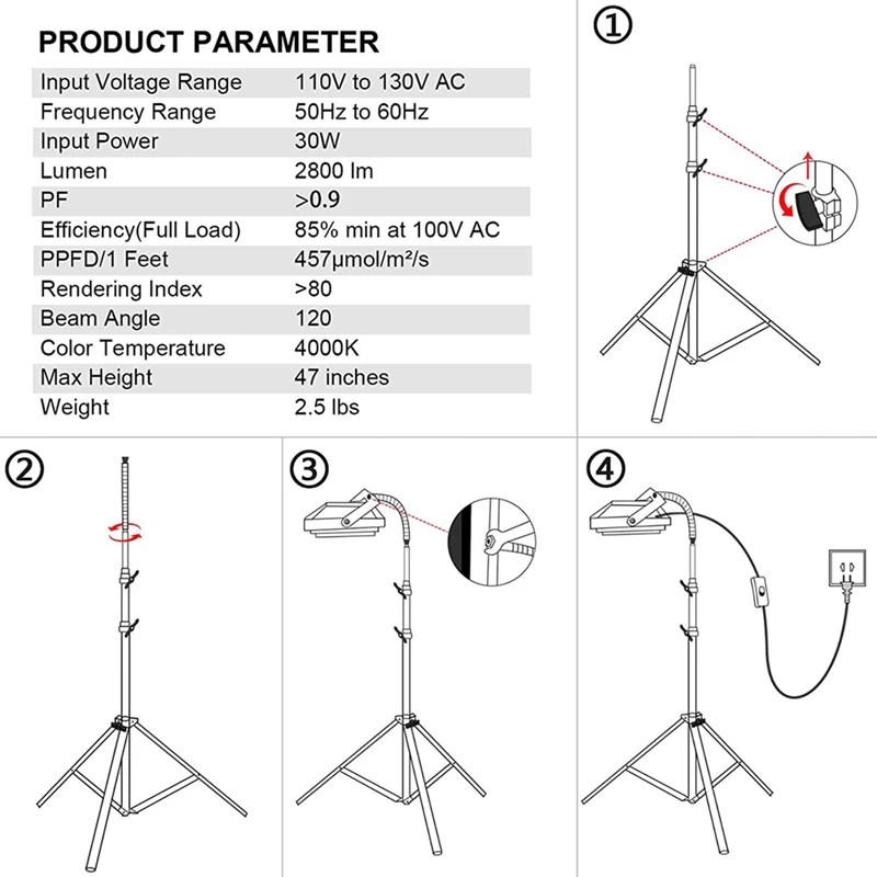 Luz LED de espectro completo para plantas de interior, lámpara de cultivo con interruptor de encendido/apagado, enchufe estadounidense