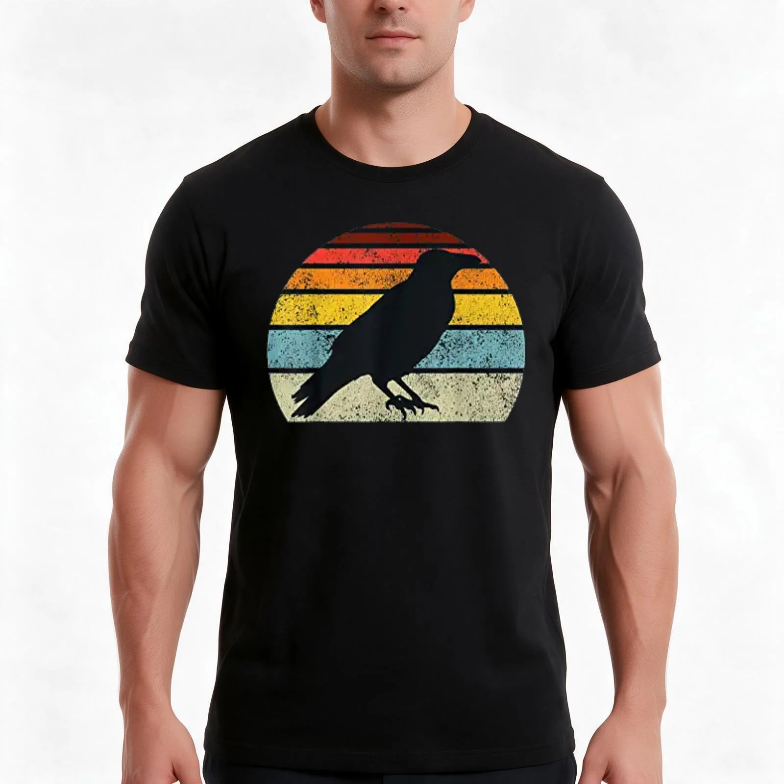 Counting Sunset Crow , Rock music, Raven T-Shirt, Summer Casual Cotton Tee, Oversized Streetwear Tops, Vintage Graphic Print