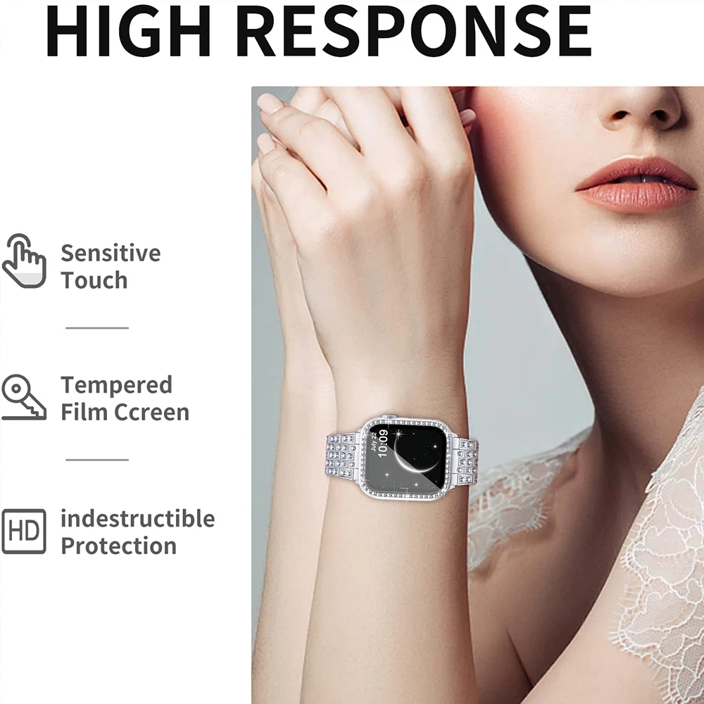 Diamond Cover for Apple Watch 44mm 40mm 42mm 38mm 45mm 41mm,Glitter Bumper Protective Case+Glass for iWatch Series 8 7 6 5 4 3SE