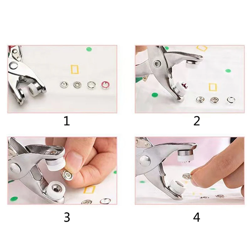 1Sets Handmade Snap Fasteners Kit Tool, Metal Snap Buttons Rings With Fastener Pliers Press Tool Kit For Clothing Sewing