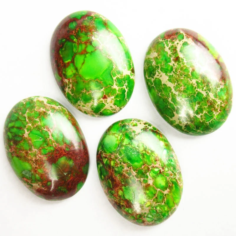 

Free Shipping 6Pcs 30x20x6mm Green Sea Sediment Jasper Oval Cabochon For DIY Jewelry Making Ring Bracelet Accessories Wholesale