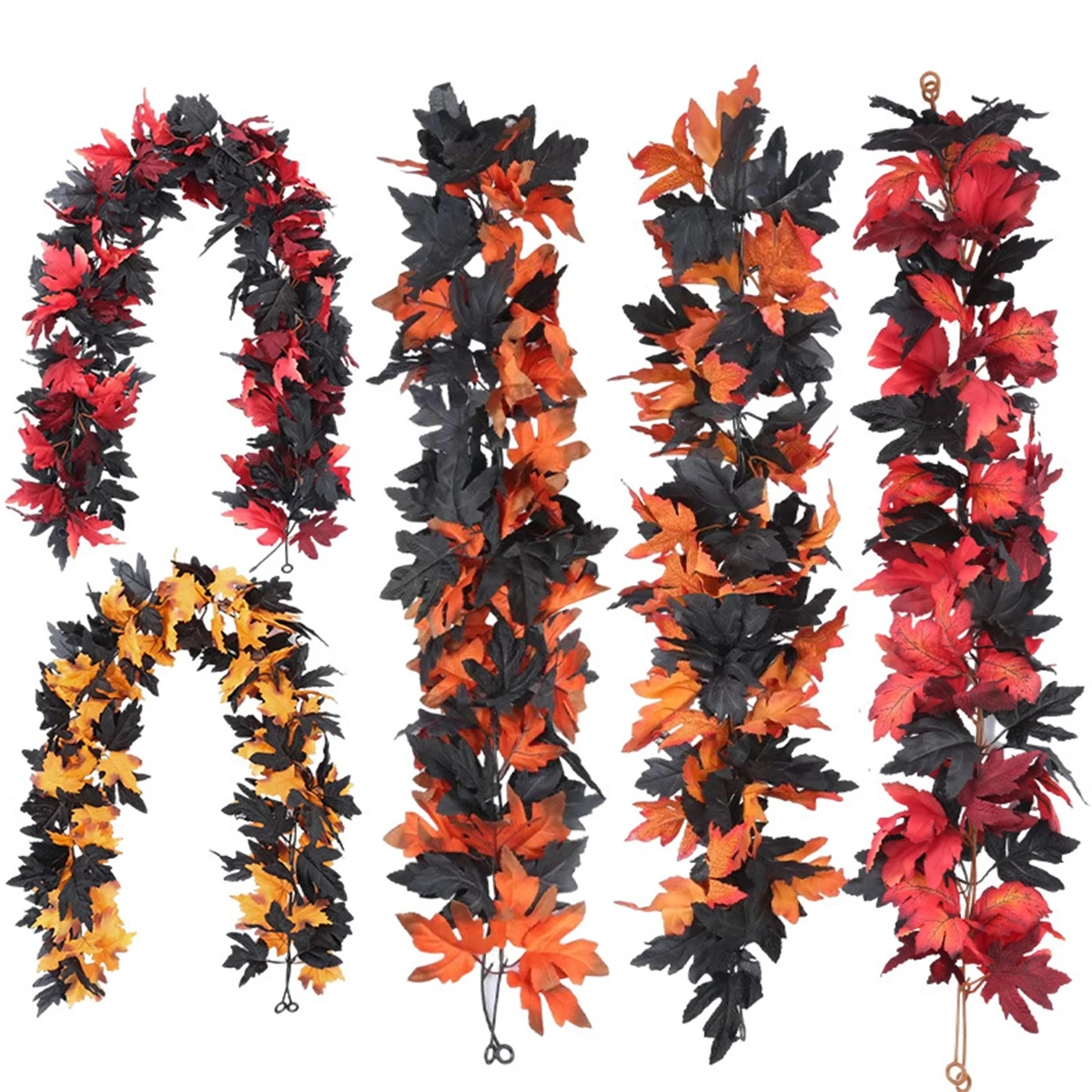 Artificial Fall Maple Leaf Garland Halloween Fake Black Leaf Hanging Vines New Year Christmas Home Party Decoration 175CM/5.7FT