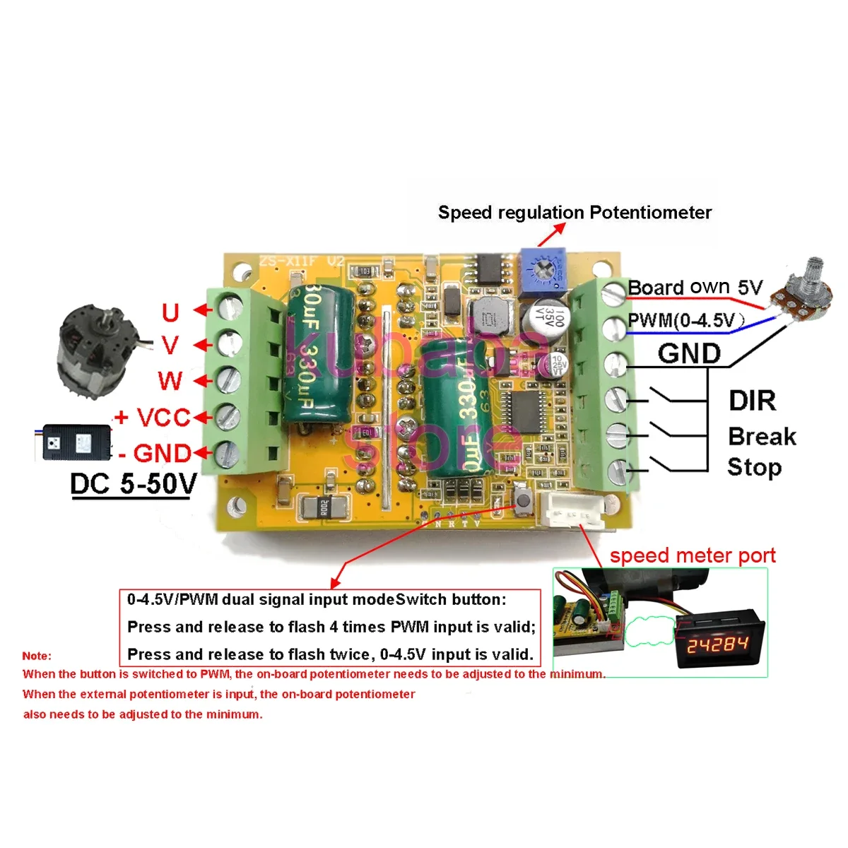 380w 3 Phases Brushless Motor Controller (No/without Hall Sensor) BLDC PWM PLC Driver Board DC 6-50V