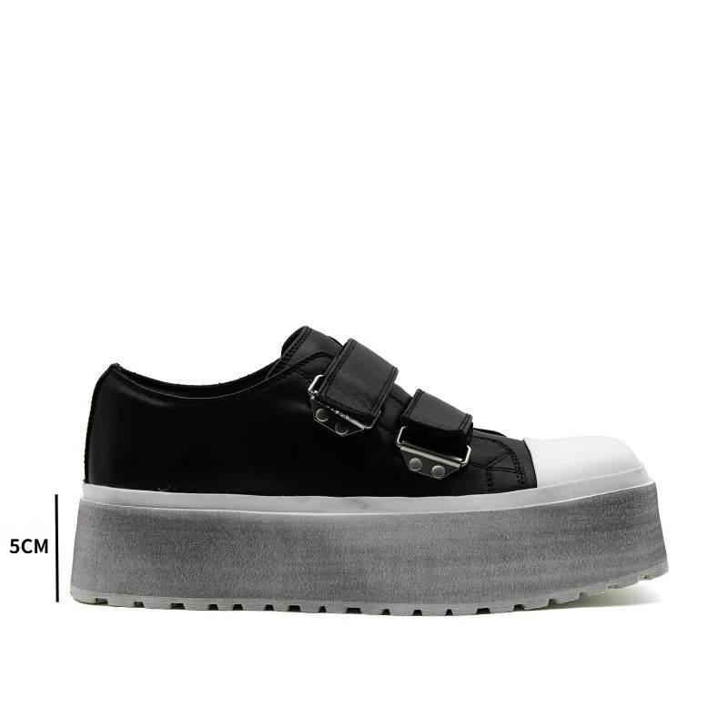 Trendy Men Square Toe Platform Sneakers Thick Sole Punk Casual Skate Shoes Height‑Increasing Daily Walking Footwear