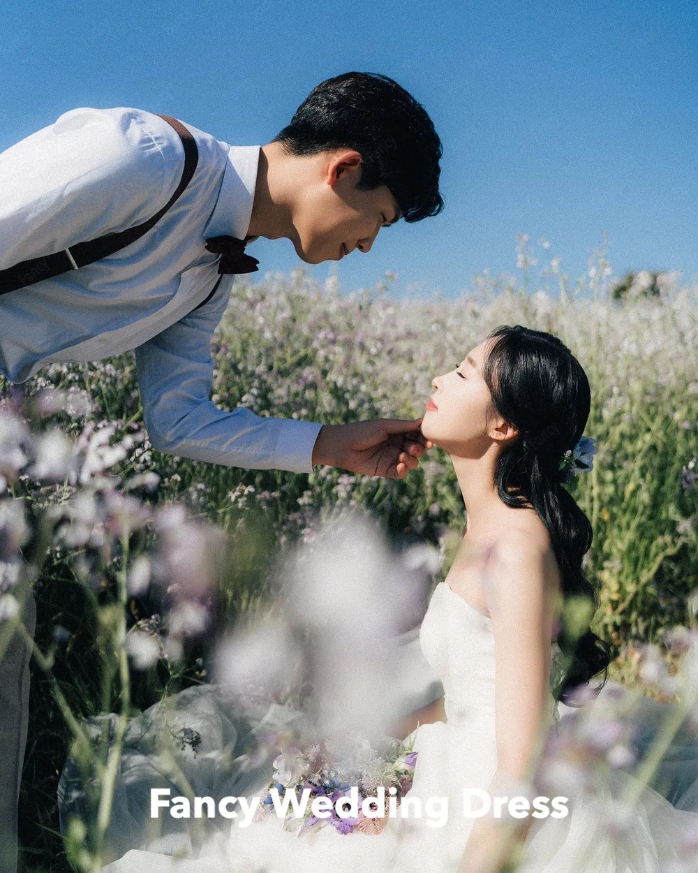 Vestido de novia elegante sin tirantes para mujer, de línea A vestido de novia, sin mangas, de tul, hecho A medida, para sesión de fotos de jardín, Corea