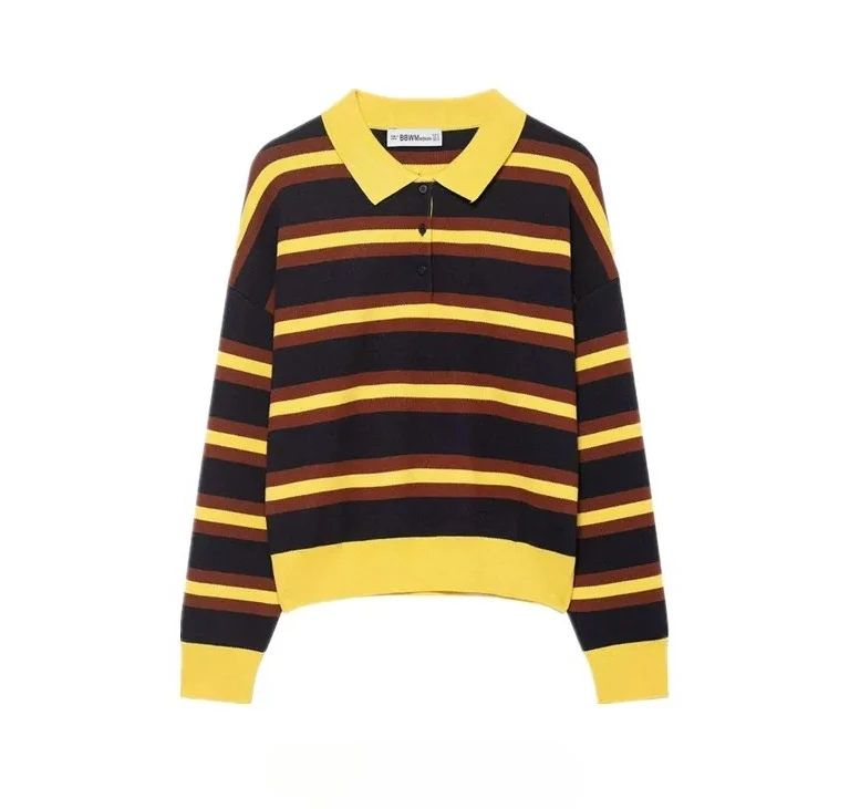 

Winter New Women's Long Striped Ne Knitted Sweater European Casual Regular Length Fit