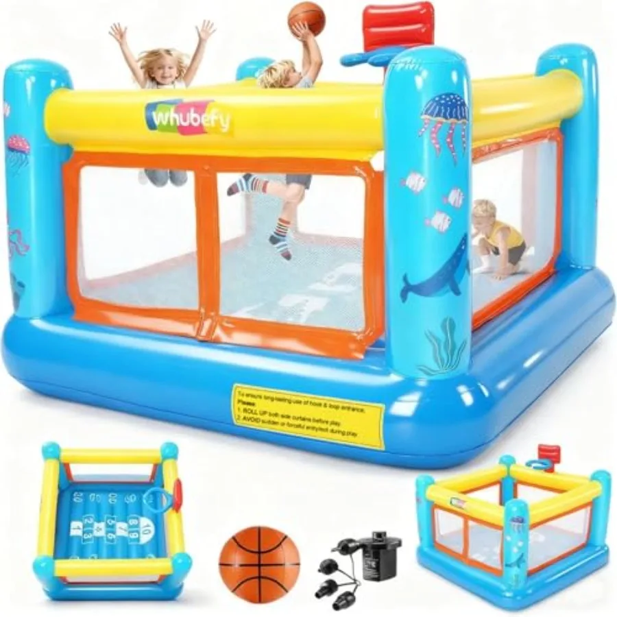 

Bounce House, PVC Inflatable Bounce House for 3-6, Indoor Outdoor Toddler Bouncy House, Jumping Castle with Basketball Hoop, Ga