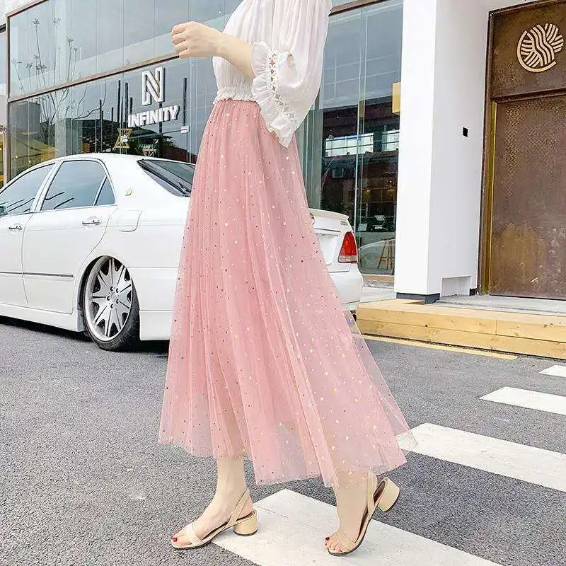 

Casual Women Solid Ball Gown Skirt Female Tulle High Waist Pleated Tutu Skirt Ladies Wild Mesh Dating Skirts Ladies Skirts G123