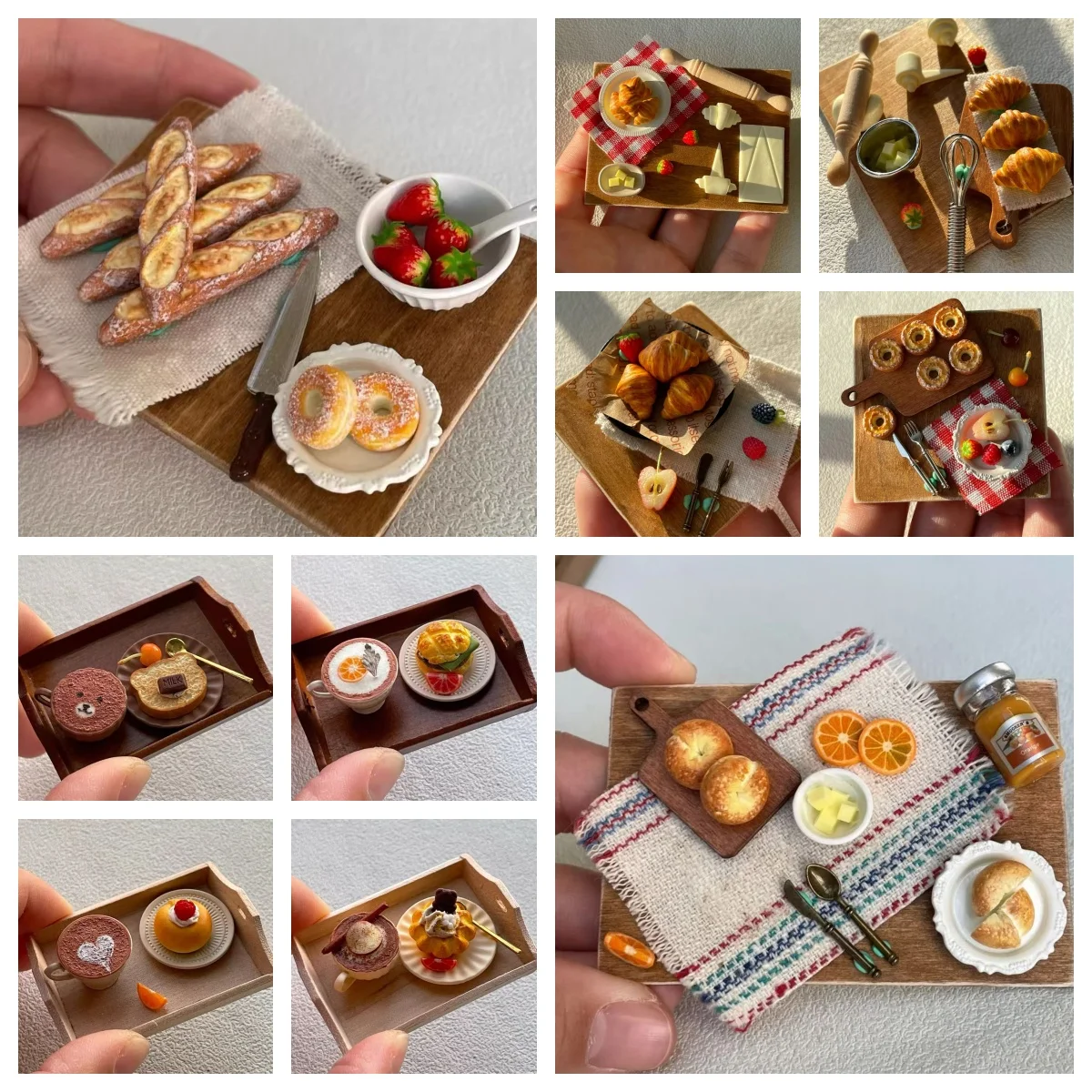 

Miniature Dollhouse Bakery Cafe Set Croissant Fruit Bread Tools Coffee Dessert BJD Doll Accessories Tea Party Scene Blythe Diy