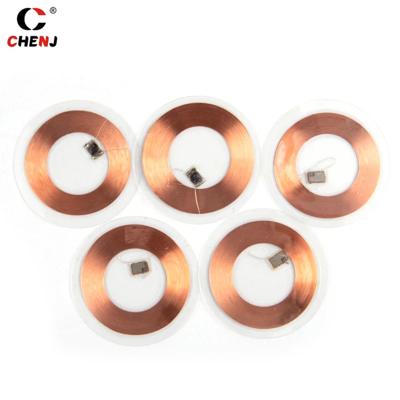 5Pcs 125KHz ID T5577 Writable Rewritable Copper Coil Coin Card Keyfob RFID Ultra-thin Cell Phone Access Card 38MM