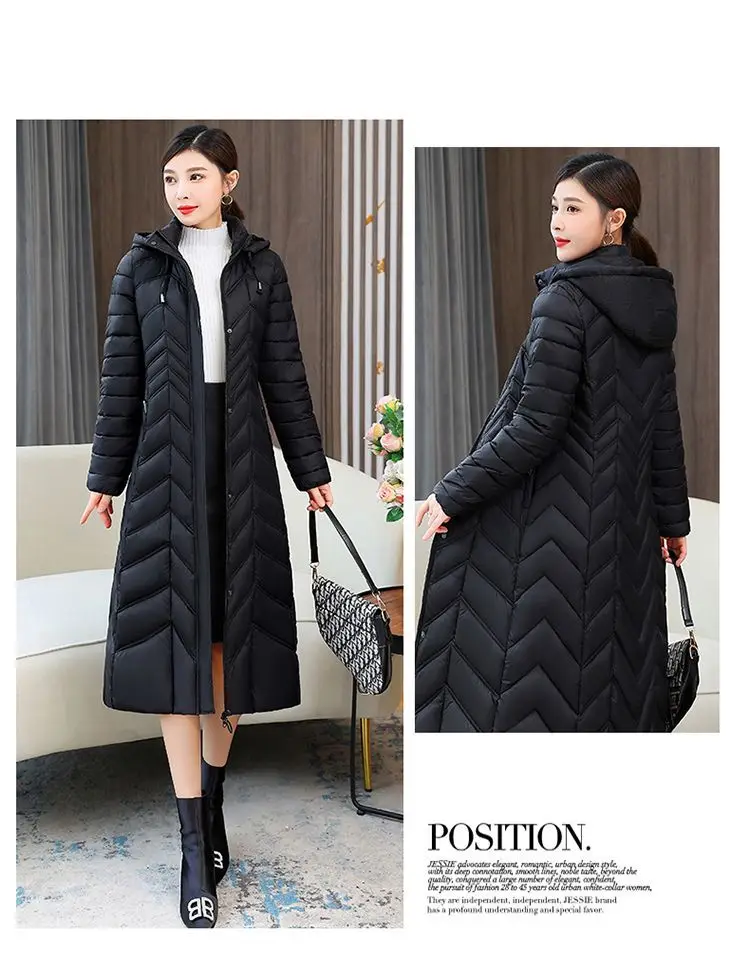 Mom's Long Down Cotton Jacket 2026 Winter New Fashion Slim Hooded Coat Women's Warm Parker Overcoat Solid Female Casual Jackets