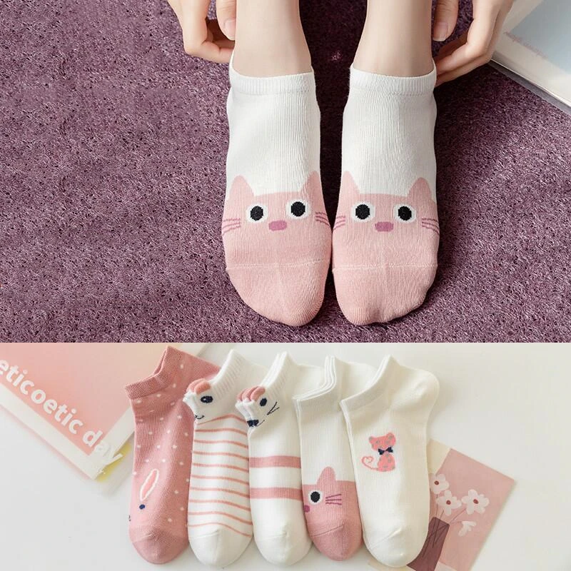 

5 pairs/lot summer cartoon cute woman socks funny strawberry ice cream bear cow cat short socks Korean kawaii ankle socks