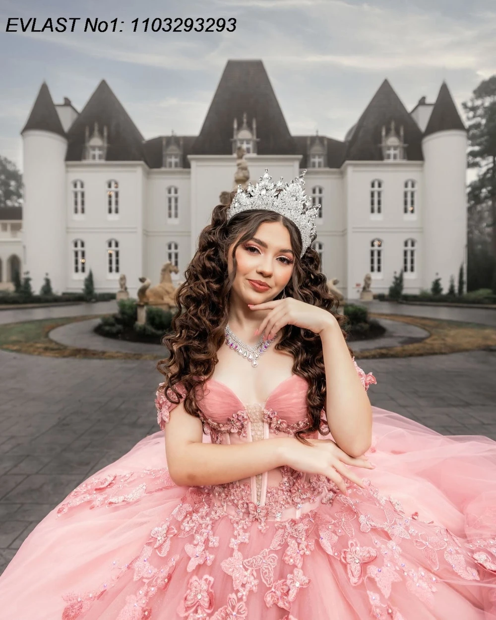 EVLAST Aangepaste Glanzende Blush Baljurk Quinceanera Jurk Kant Applique Kralen Crystal Cape Sweet 16 Vestidos De 15 Anos E1Q917