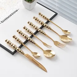 Fashion Ceramic Handle Pearl Cutlery Set 18/10 Stainless Steel Creativity Gift Flatware Gold 304 Knife Fork Spoon Drop Shipping