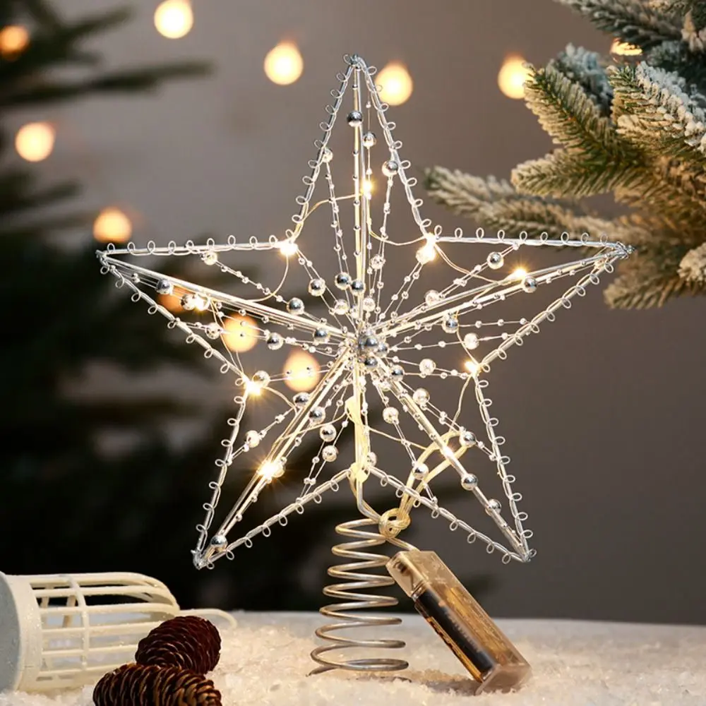 Perle Draht Weihnachtsbaum Stern Topper Gold Eisen LED Licht Weihnachtsbaum Ornamente Natal Noel Neujahr LED leuchtende Sternlampe