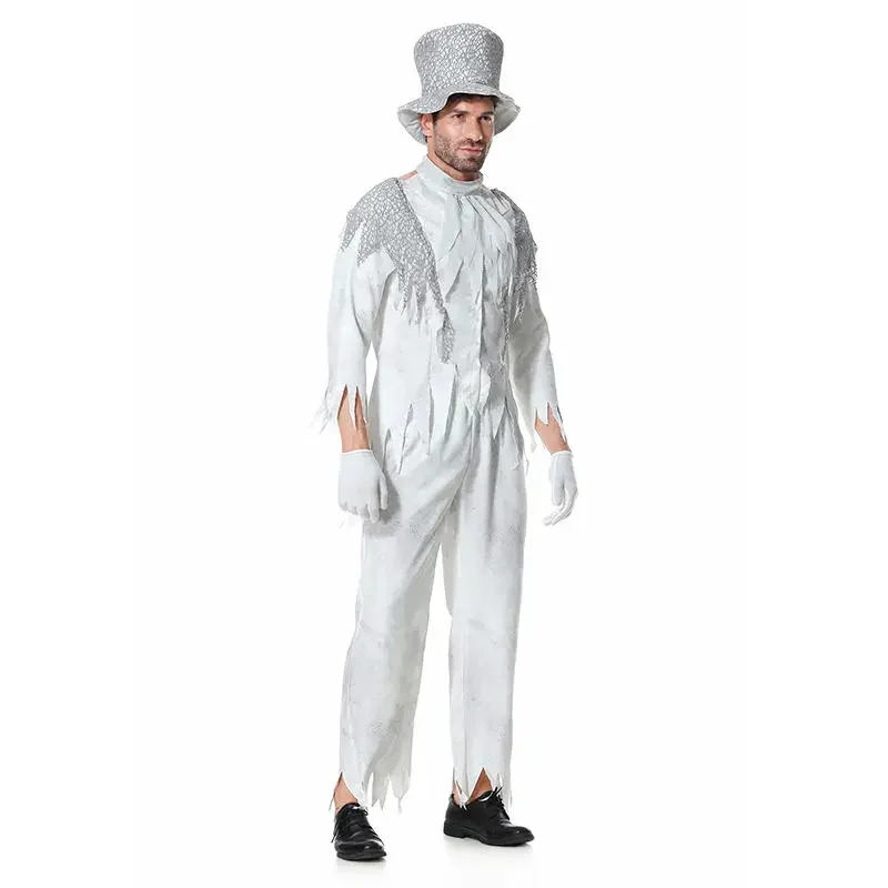 High Quality Halloween White Gghost Corpse Costume Vampire Men Cosplay Demon Costume Bar Party Men Nightclub Stage Costume
