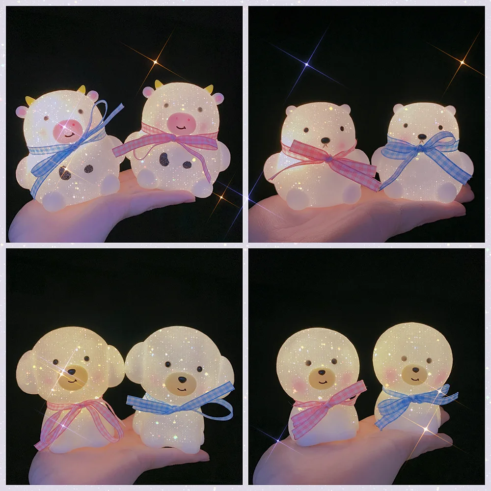 Cute Night Light Unplugged Girl Heart Creative Bear Cow Puppy Lights Home Decoration Birthday Gift Bedroom Ambient Lights