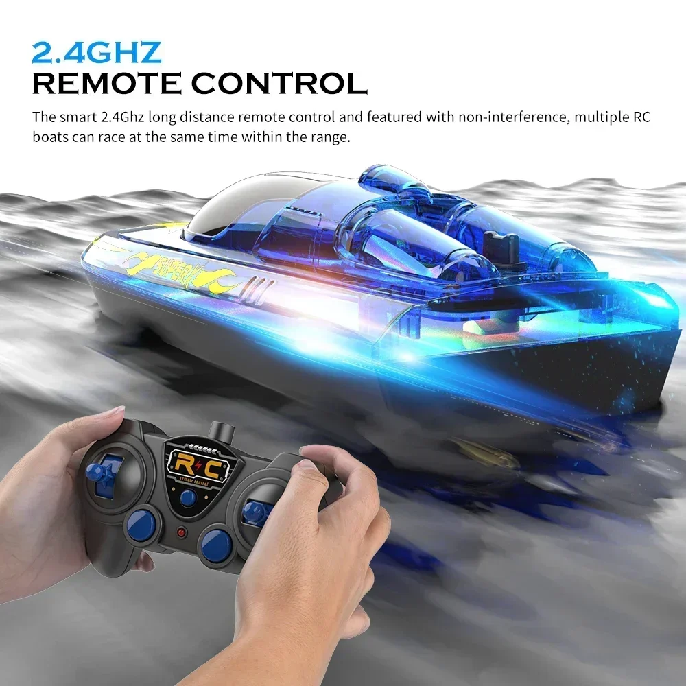 V555 2.4GHz Lighting Racing RC Boat 15KM/H With Transparent Cover & Bright LED Light Effect For Pool Toys