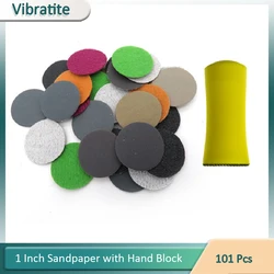 100PCS 1 Inch 25MM Hook and Loop Sanding Disc Sandpaper Assorted 60-10000 Grits for Wet or Dry  With 1 Pcs Hand Sanding Block