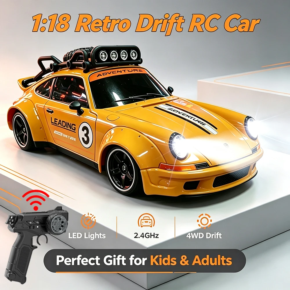1:18 RC Auto 2,4G Funkfernsteuerung Retro Ferngesteuertes Auto mit Lichtern Rennfahrzeug Hochgeschwindigkeits-Drift-Modell Spielzeug für Jungen Geschenke