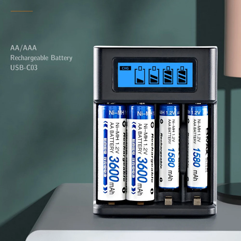 LCD Display AA / AAA Battery USB Charger 4 Slots For NI-MH /NI-CD AA AAA 1.2V Rechargeable Battery Indicator Battery Charger